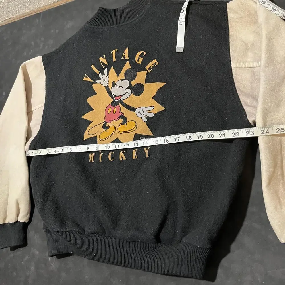 Disney Mickey Mouse Chalk Line Jacket Leather Varsity Bomber Wool USA made 1980s